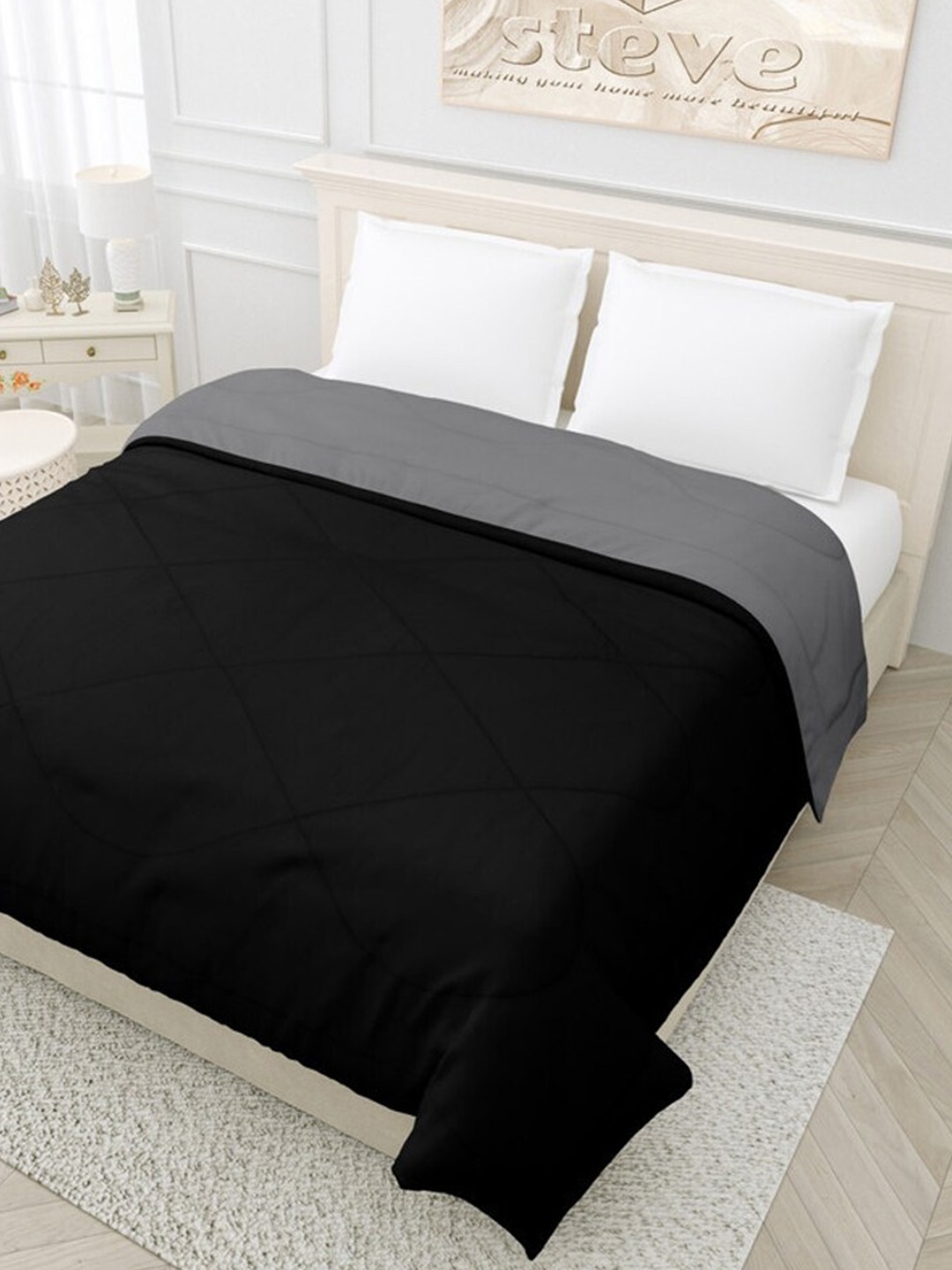 

RF RELAXFEEL Black & Grey Heavy Winter 233 GSM Double Bed Quilt