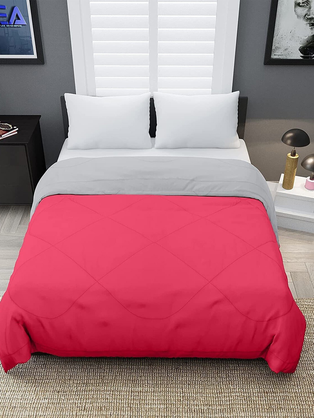 

RF RELAXFEEL Pink & Grey Checked Heavy Winter 233 GSM Double Bed Comforter