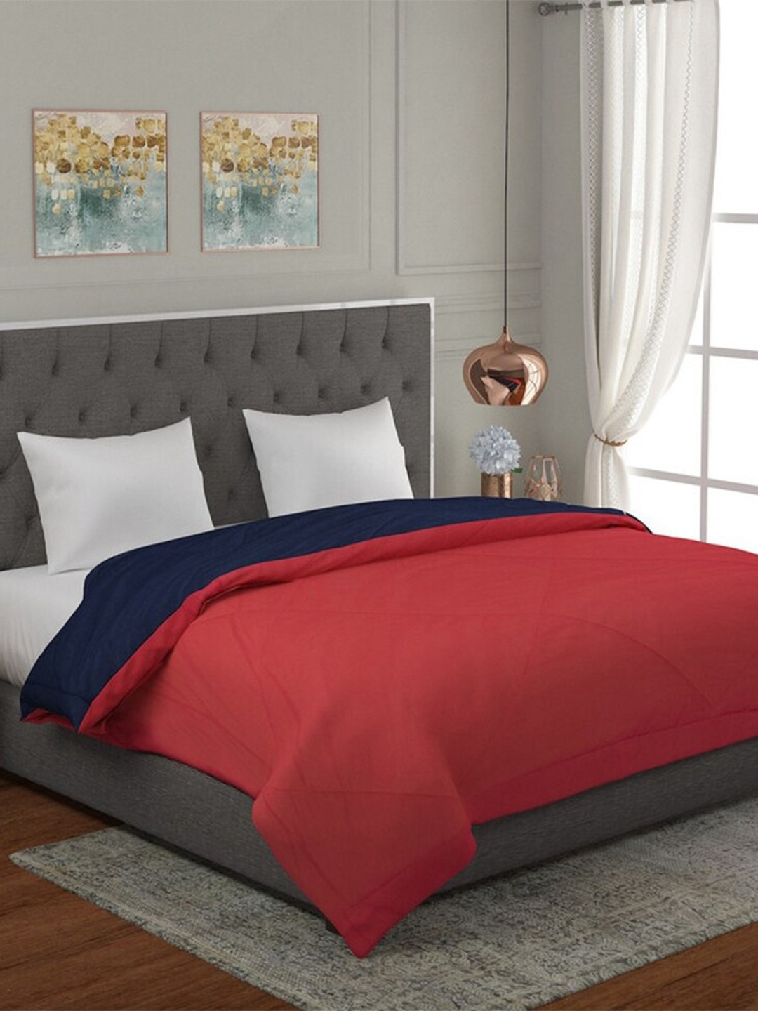 

RF RELAXFEEL Maroon & Blue Heavy Winter 233 GSM Double Bed Quilt