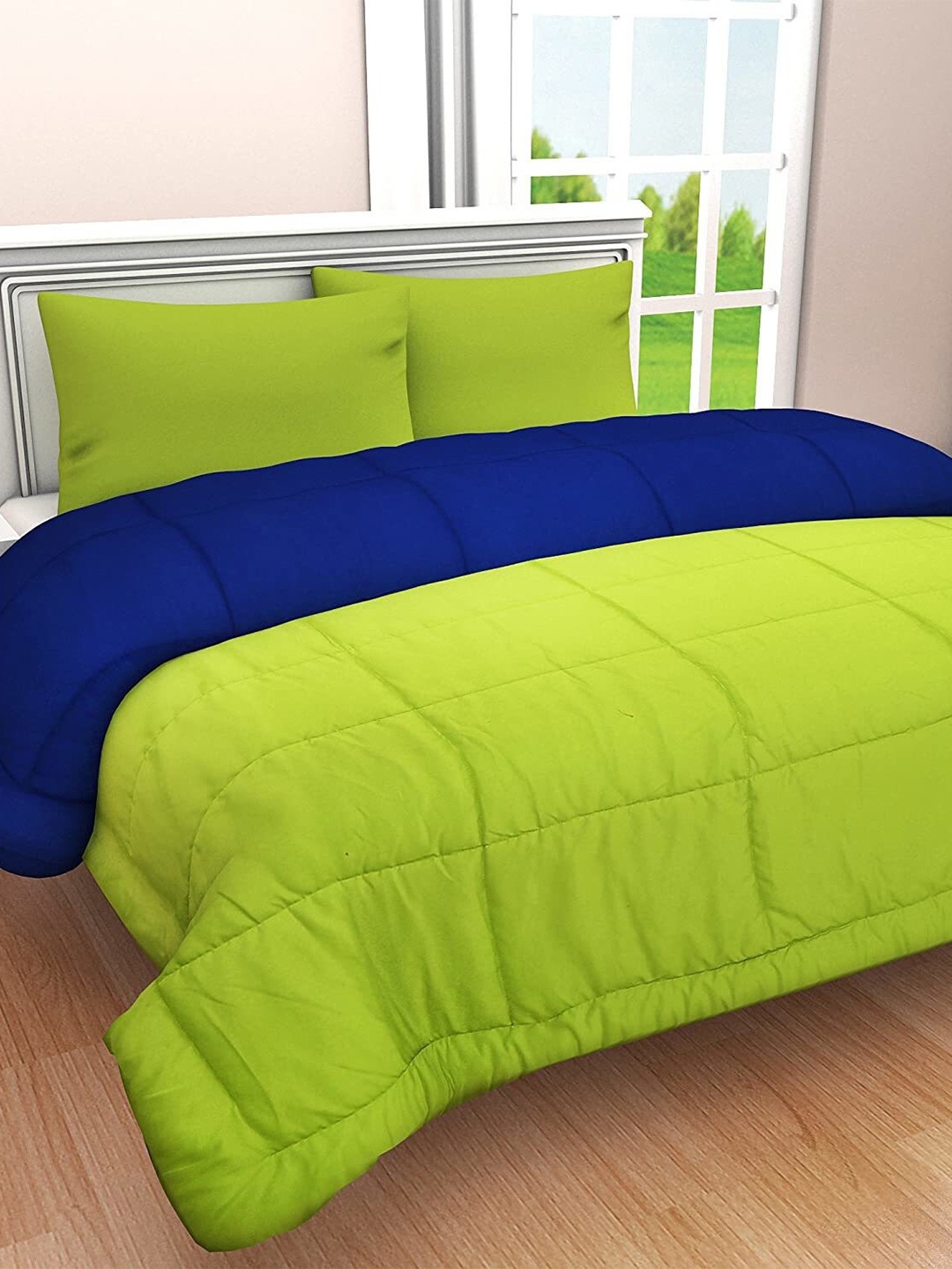 

RF RELAXFEEL Green & Blue Checked Heavy Winter 233 GSM Double Bed Comforter