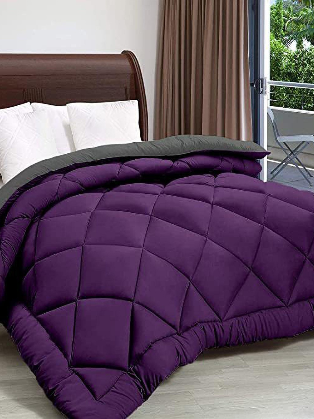 

RF RELAXFEEL Purple & Grey Heavy Winter 233 GSM Double Bed Quilt