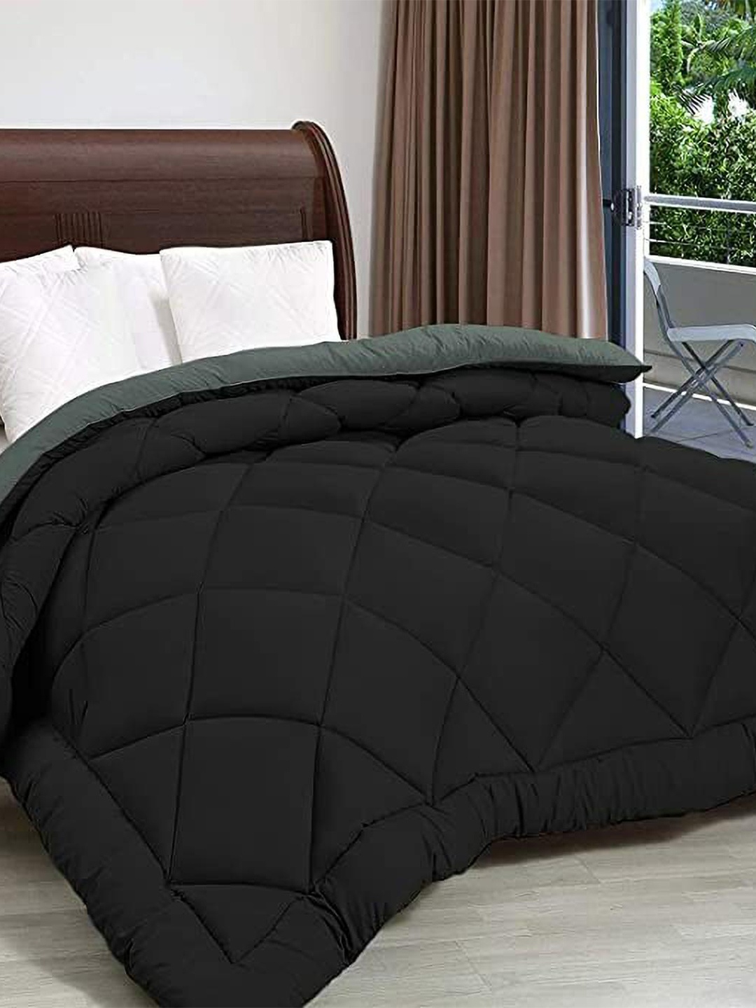 

RF RELAXFEEL Black & Grey Heavy Winter 233 GSM Single Bed Quilt