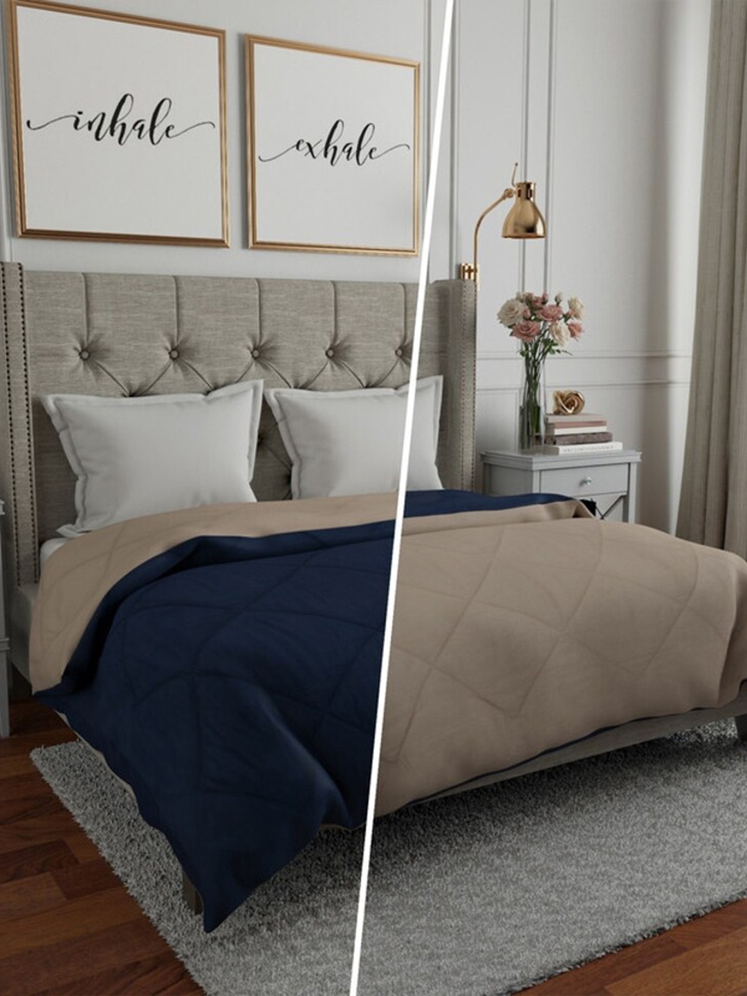 

RF RELAXFEEL Grey & Blue Checked Heavy Winter 233 GSM Double Bed Quilt