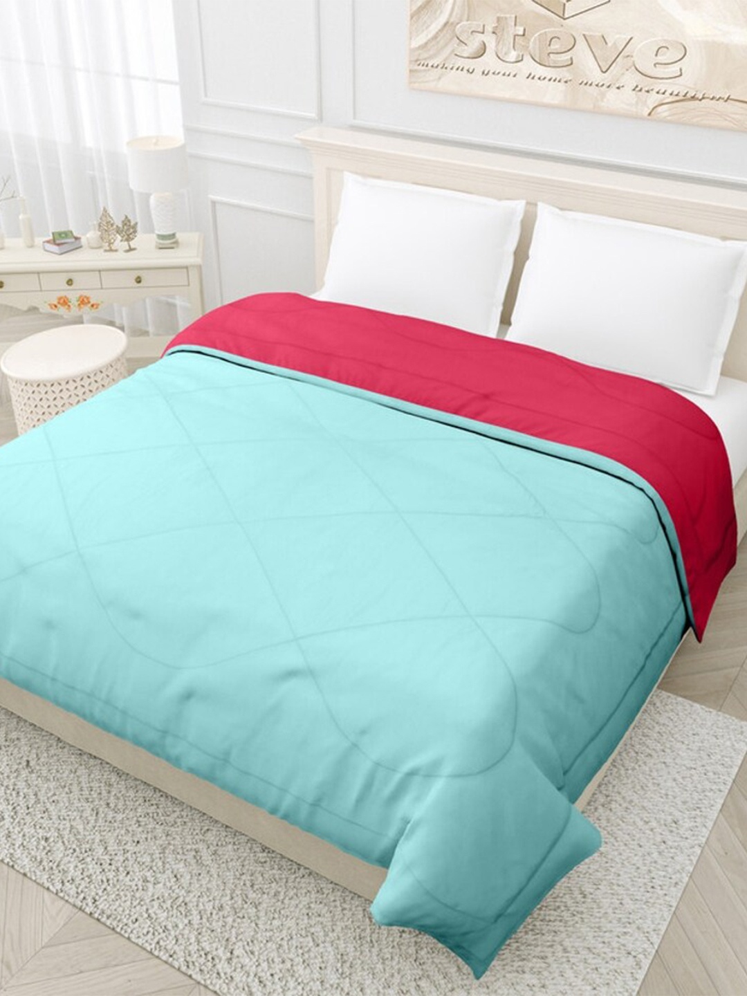 

RF RELAXFEEL Maroon & Blue Heavy Winter 233 GSM Double Bed Quilt