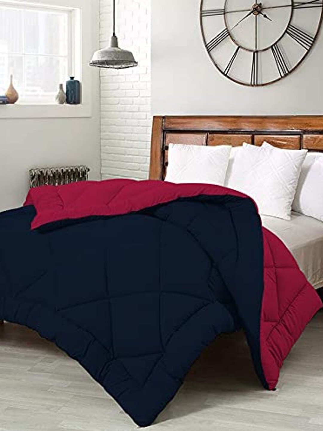 

RF RELAXFEEL Maroon & Navy Blue Checked Heavy Winter 233 GSM Double Bed Quilt