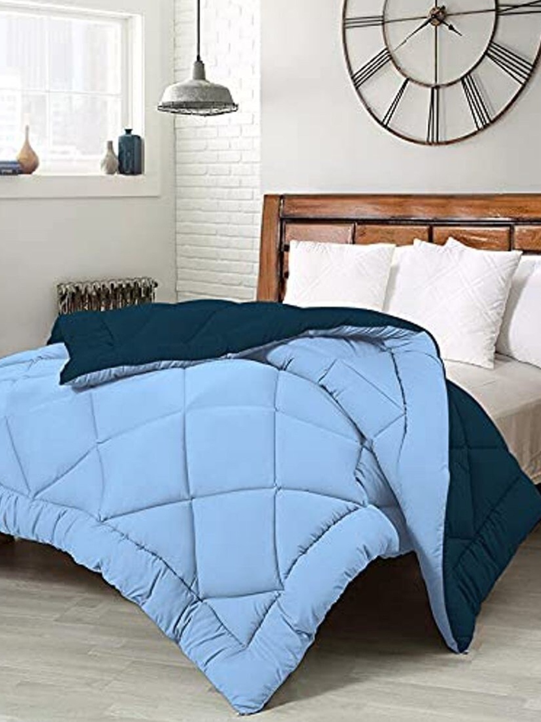 

RF RELAXFEEL Blue & Navy Blue Checked Heavy Winter 233 GSM Single Bed Quilt