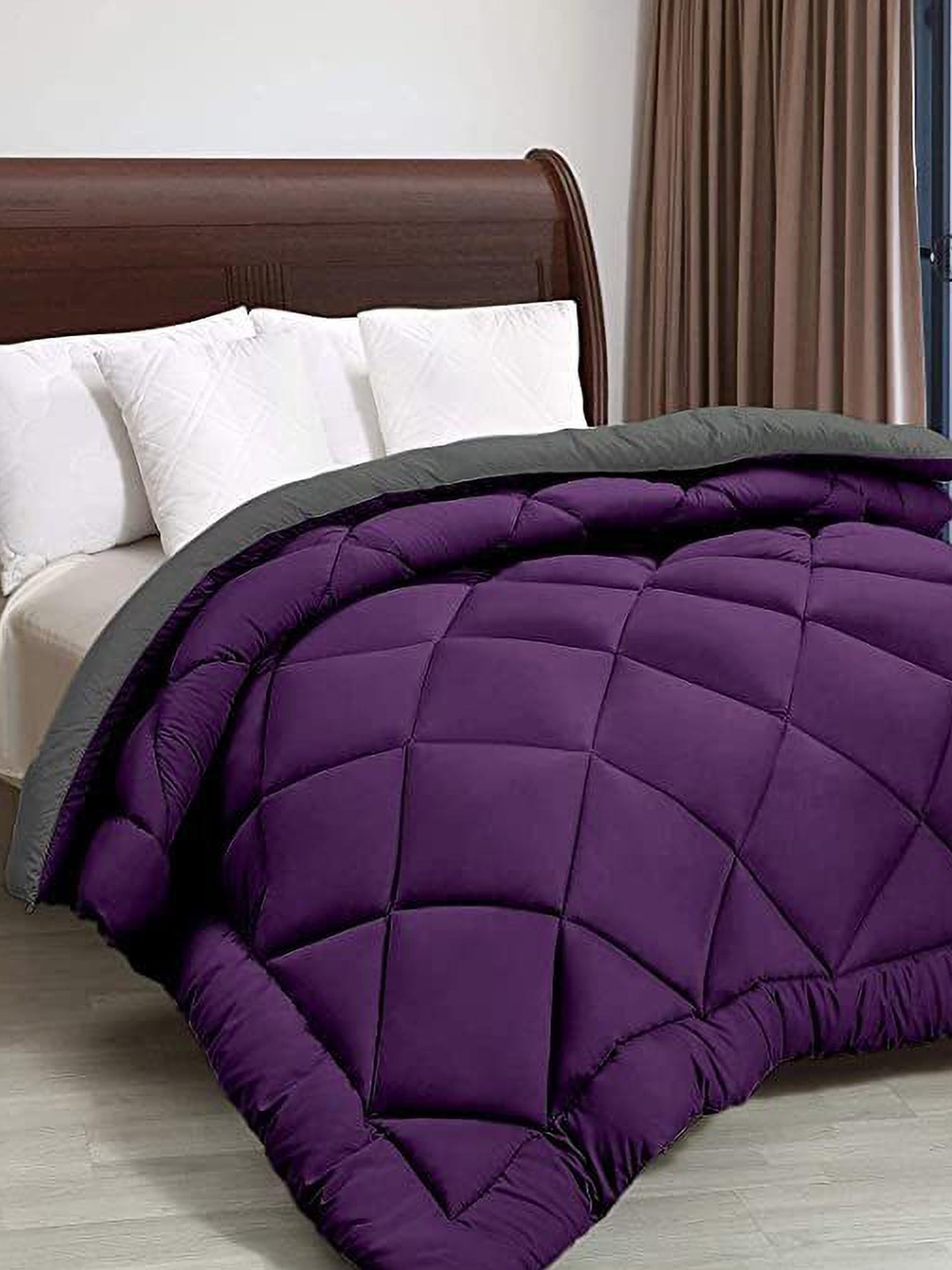 

RF RELAXFEEL Purple & Grey Checked Heavy Winter 233 GSM Single Bed Quilt