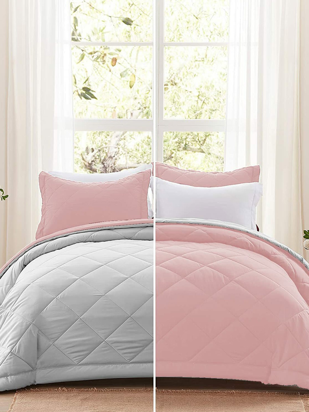 

RF RELAXFEEL Pink & Grey Checked Heavy Winter 233 GSM Double Bed Comforter