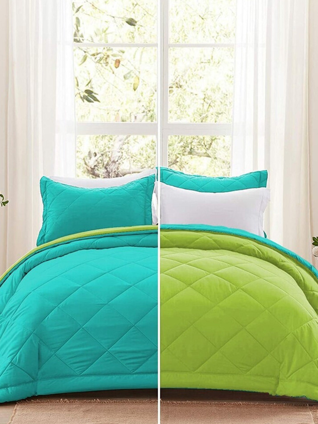 

RF RELAXFEEL Green & Blue Cotton Heavy Winter 233 GSM Single Bed Quilt
