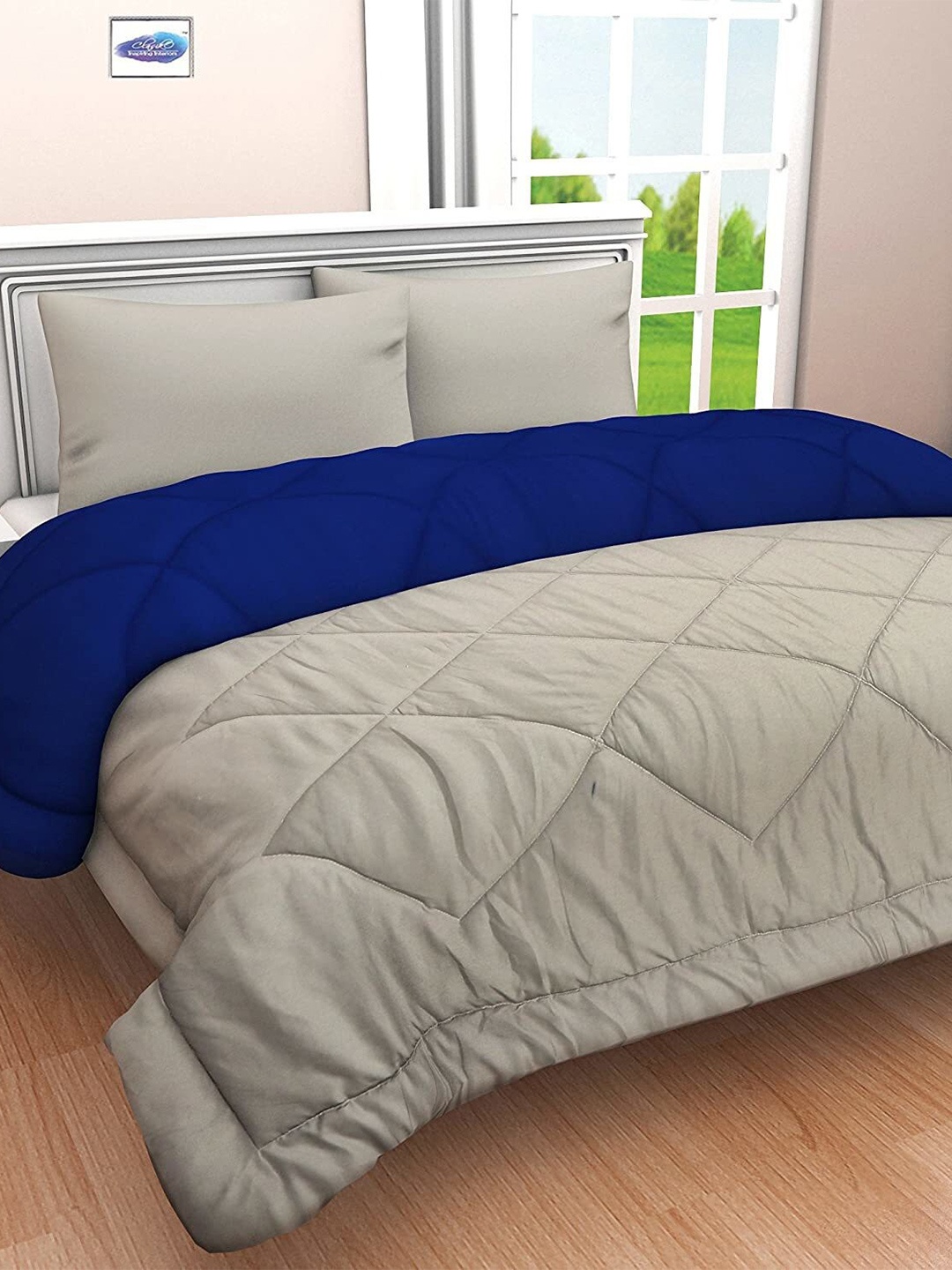 

RF RELAXFEEL Blue & Grey Checked Heavy Winter 233 GSM Cotton Single Bed Comforter