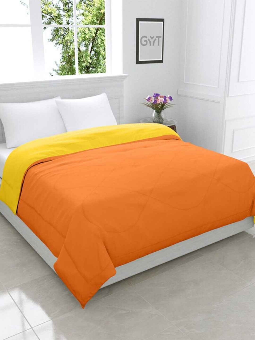 

RF RELAXFEEL Orange & Mustard Heavy Winter 233 GSM Double Bed Quilt