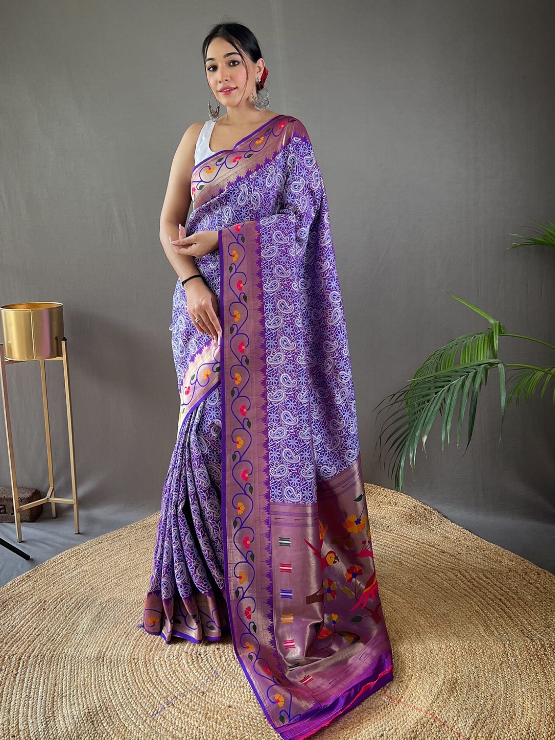 

LeeliPeeri Designer Paisley Woven Design Zari Silk Blend Saree, Purple