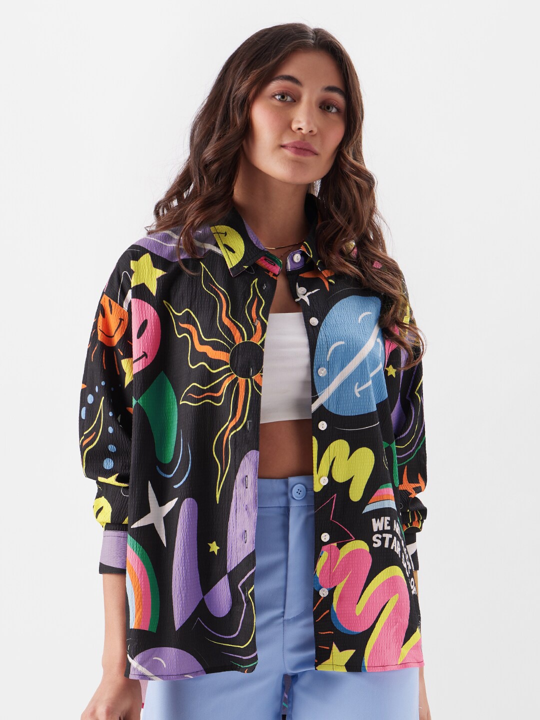 

The Souled Store Black Conversational Printed Oversized Casual Shirt