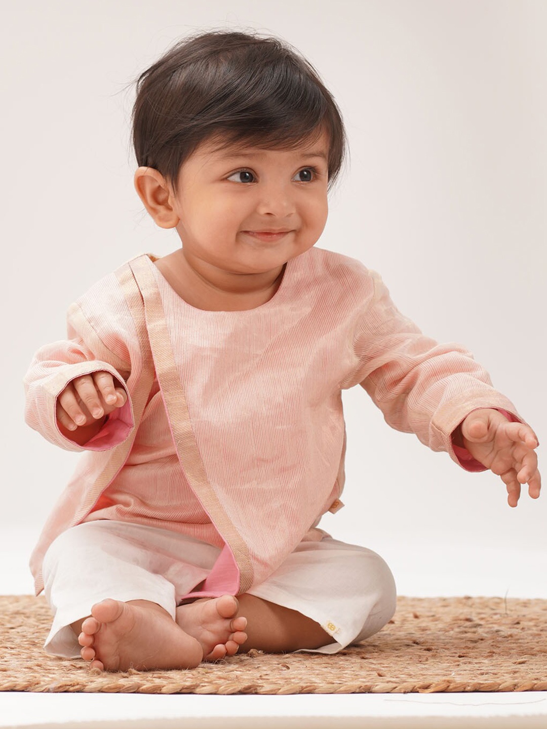 

GREENDIGO Boys Striped Regular Pure Cotton Kurta with Pyjamas, Pink