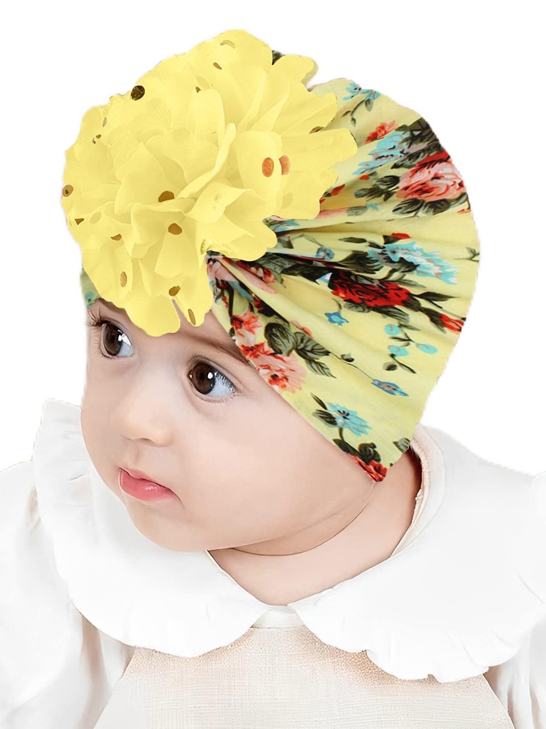 

SYGA Kids Floral Printed Pure Cotton Beanie, Yellow