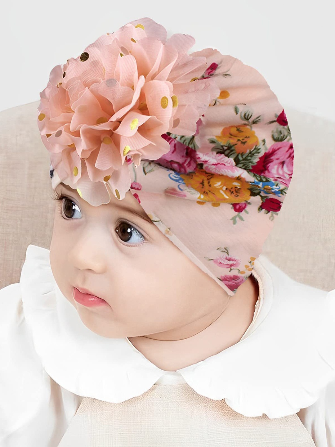 

SYGA Kids Floral Printed Pure Cotton Beanie, Peach