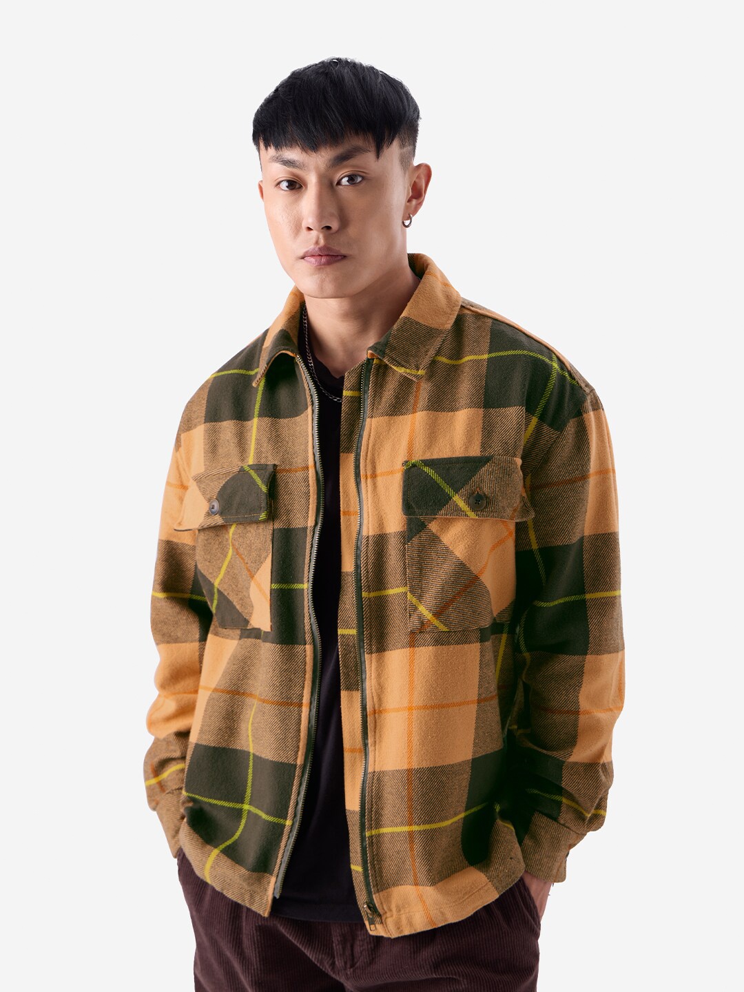 

The Souled StoreCoral Tartan Checked Flannel Oversized Cotton Shackets, Coral