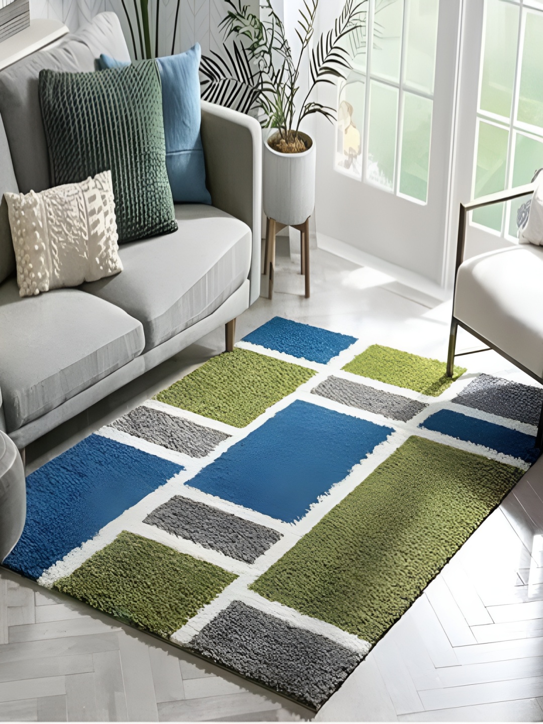 Shopgallery Green & Grey Geometric Anti-Skid Carpet