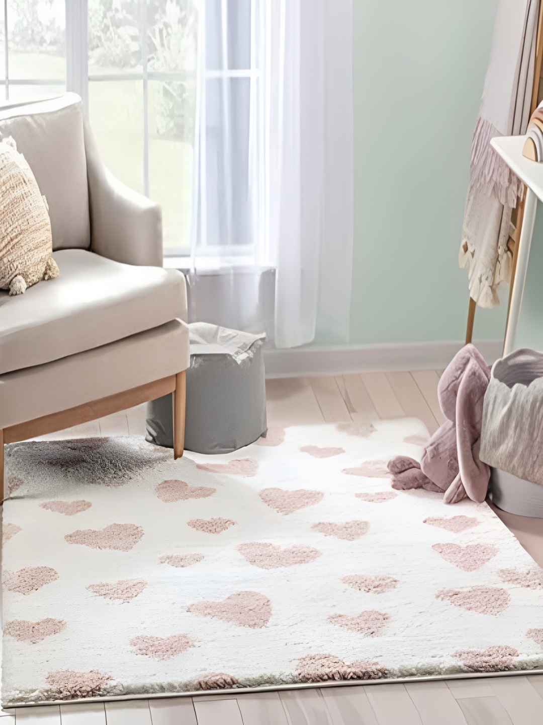 Shopgallery Pink & White Geometric Anti-Skid Carpet