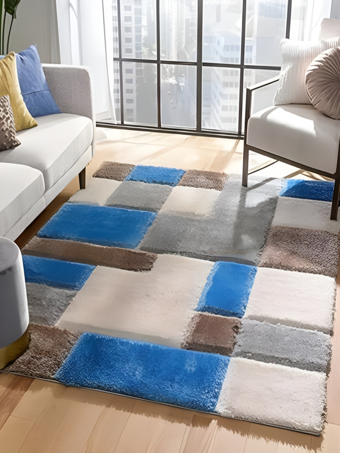 

Shopgallery Off White & Grey Geometric Anti-Skid Shaggy Carpet