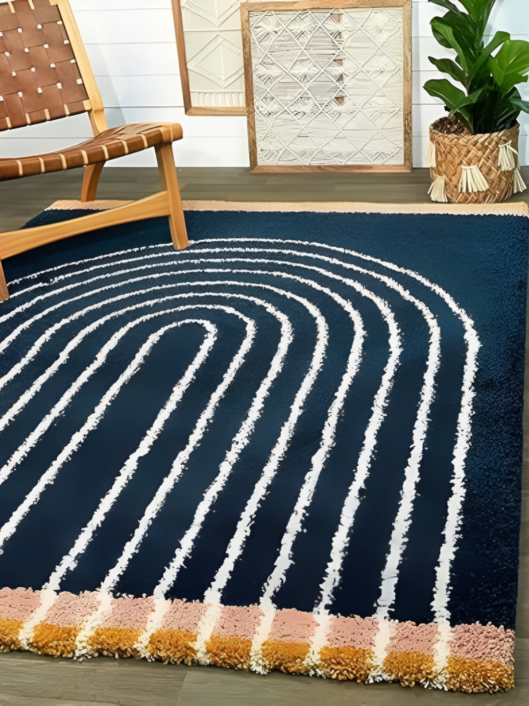 

Shopgallery Navy Blue & White Geometric Anti-Skid Shaggy Carpet