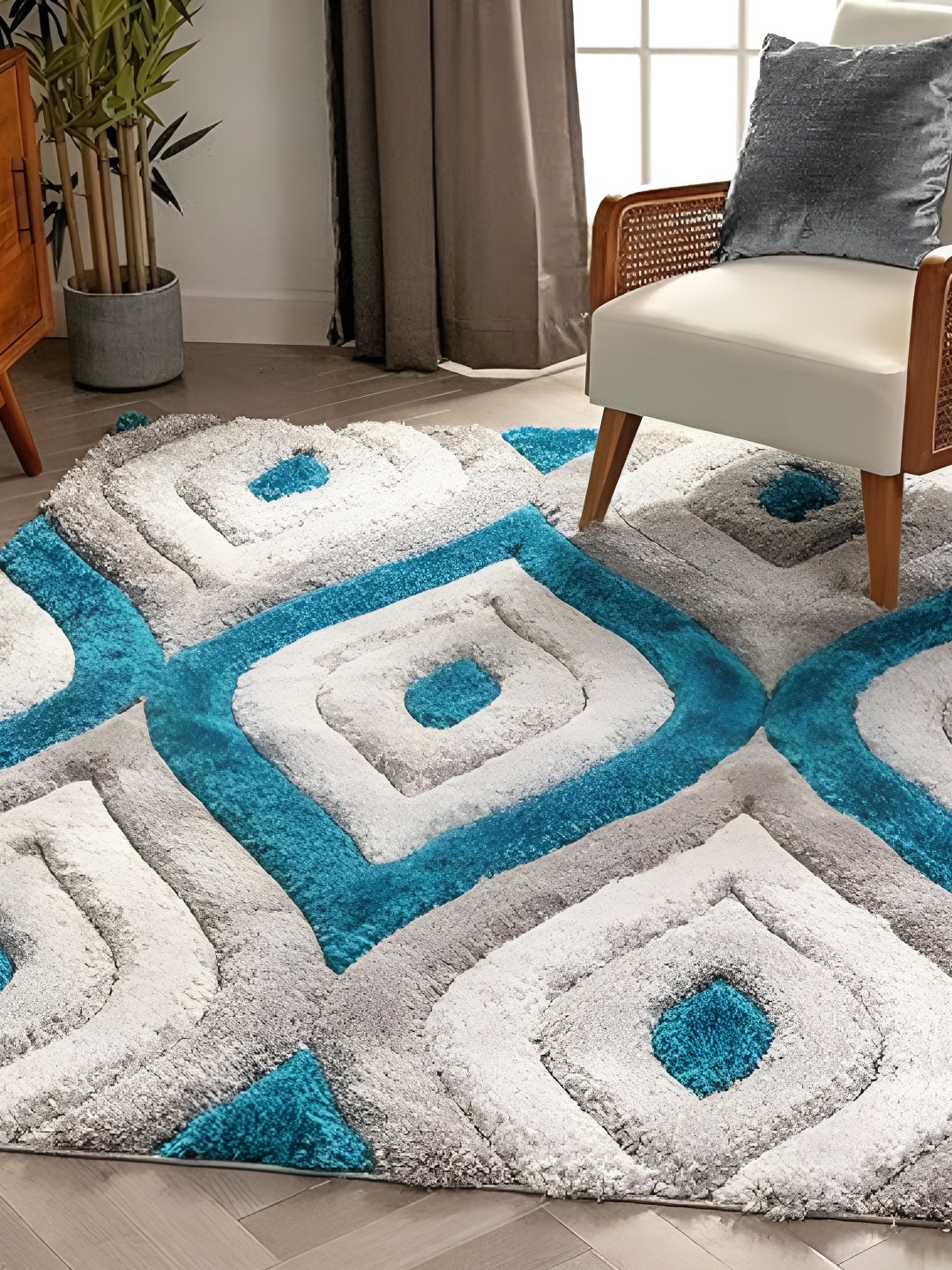 

Shopgallery Grey & White Geometric Anti-Skid Shaggy Carpet