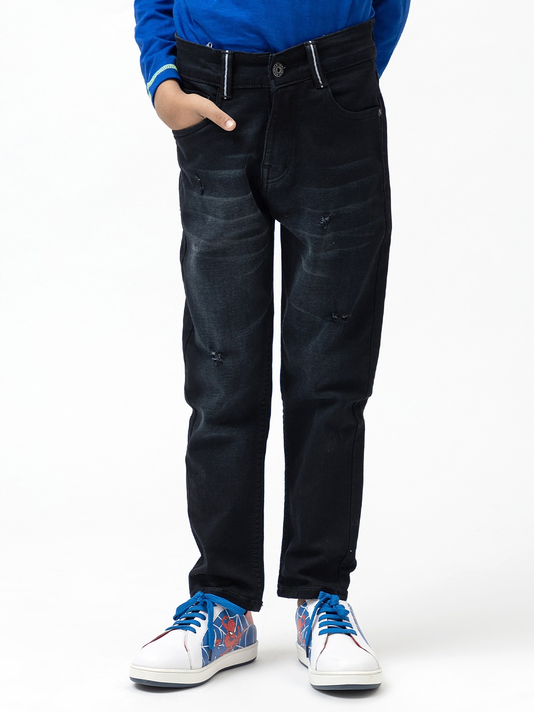 

Purple United Kids Boys Mid-Rise Mildly Distressed Light Fade Cotton Jeans, Black