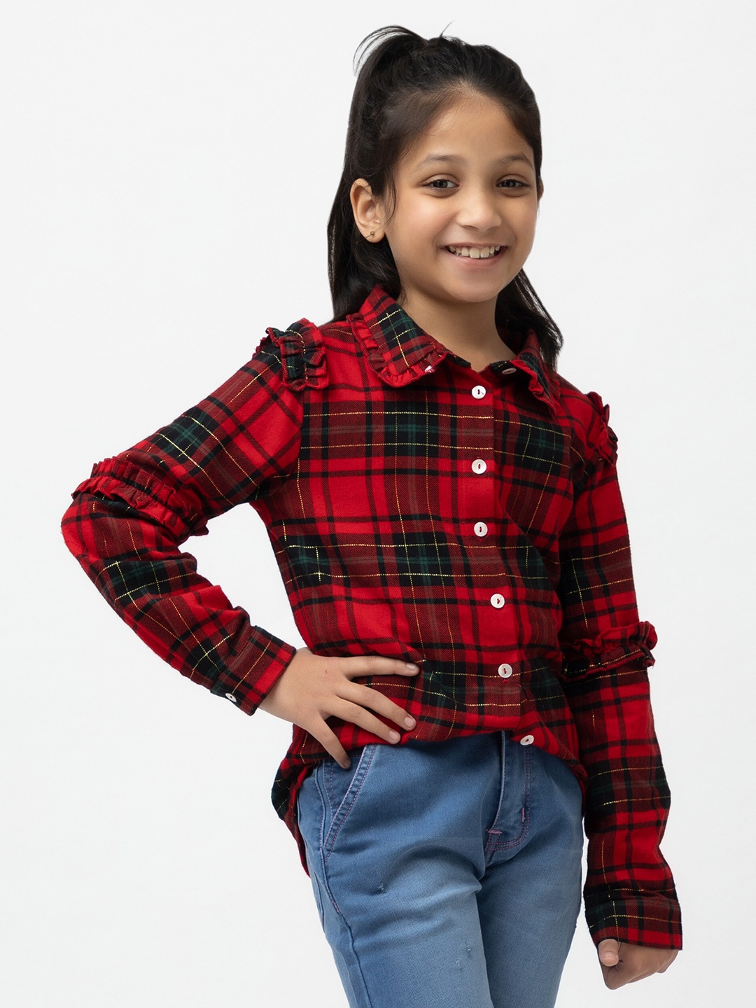

Purple United Kids Girls Checked Cotton Shirt Style Top, Red