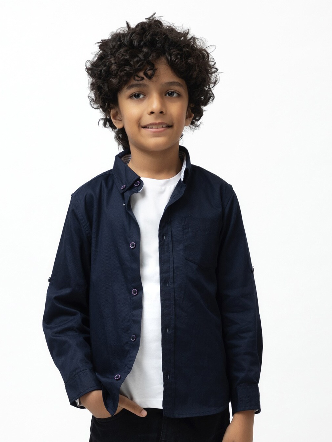 

Purple United Kids Boys Button Down Collar Cotton Casual Shirt, Navy blue