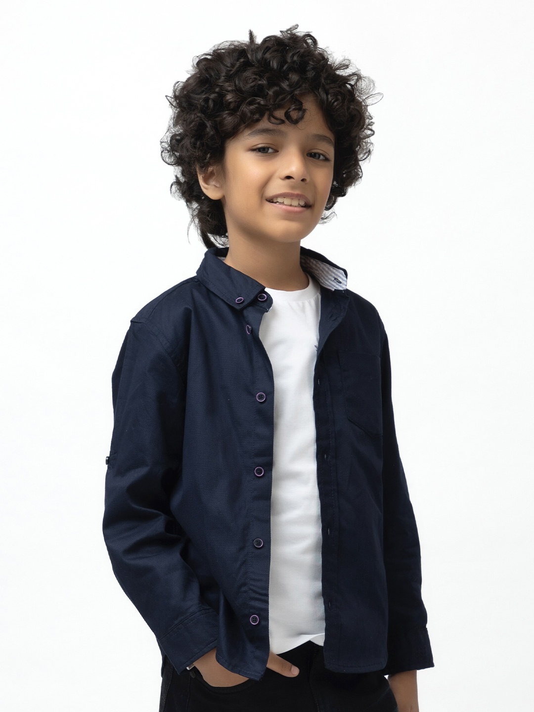 

Purple United Kids Boys Button Down Collar Cotton Casual Shirt, Navy blue