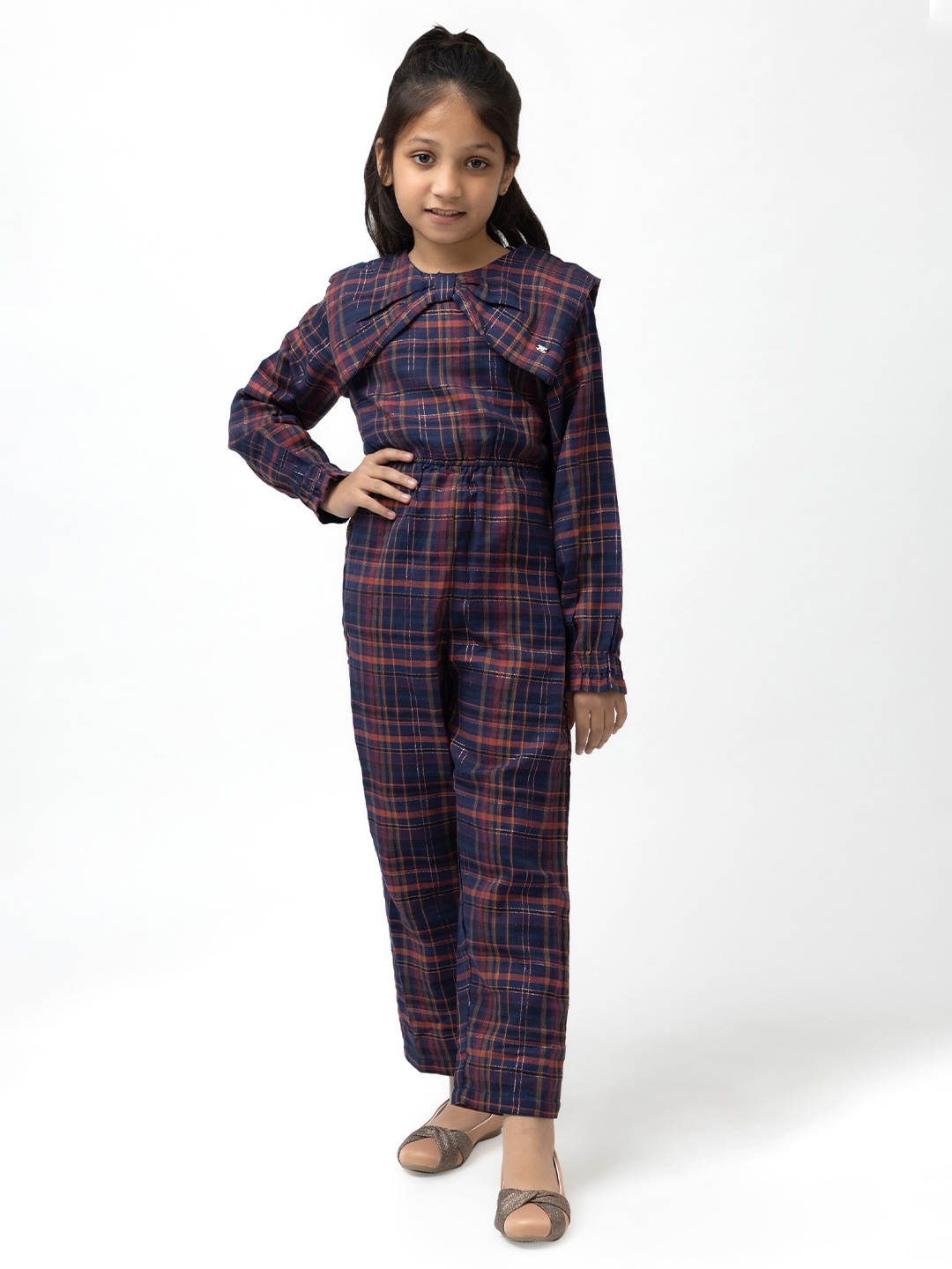

Purple United Kids Girls Checked Cotton Basic Jumpsuit, Navy blue