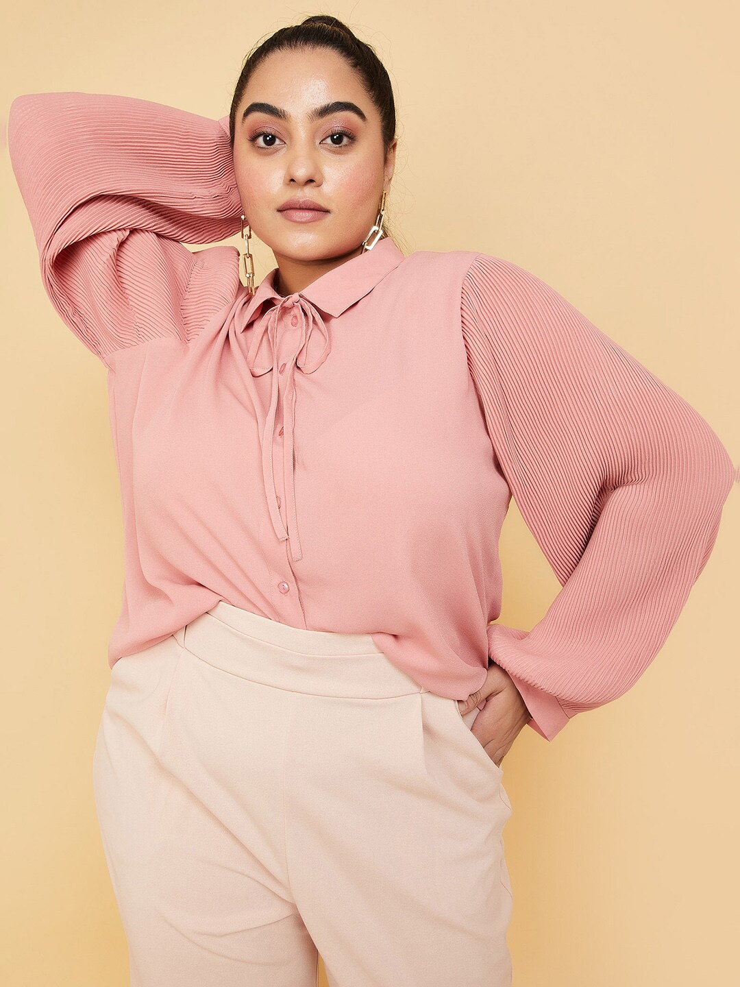 

max Round Neck Long Sleeves Top, Pink