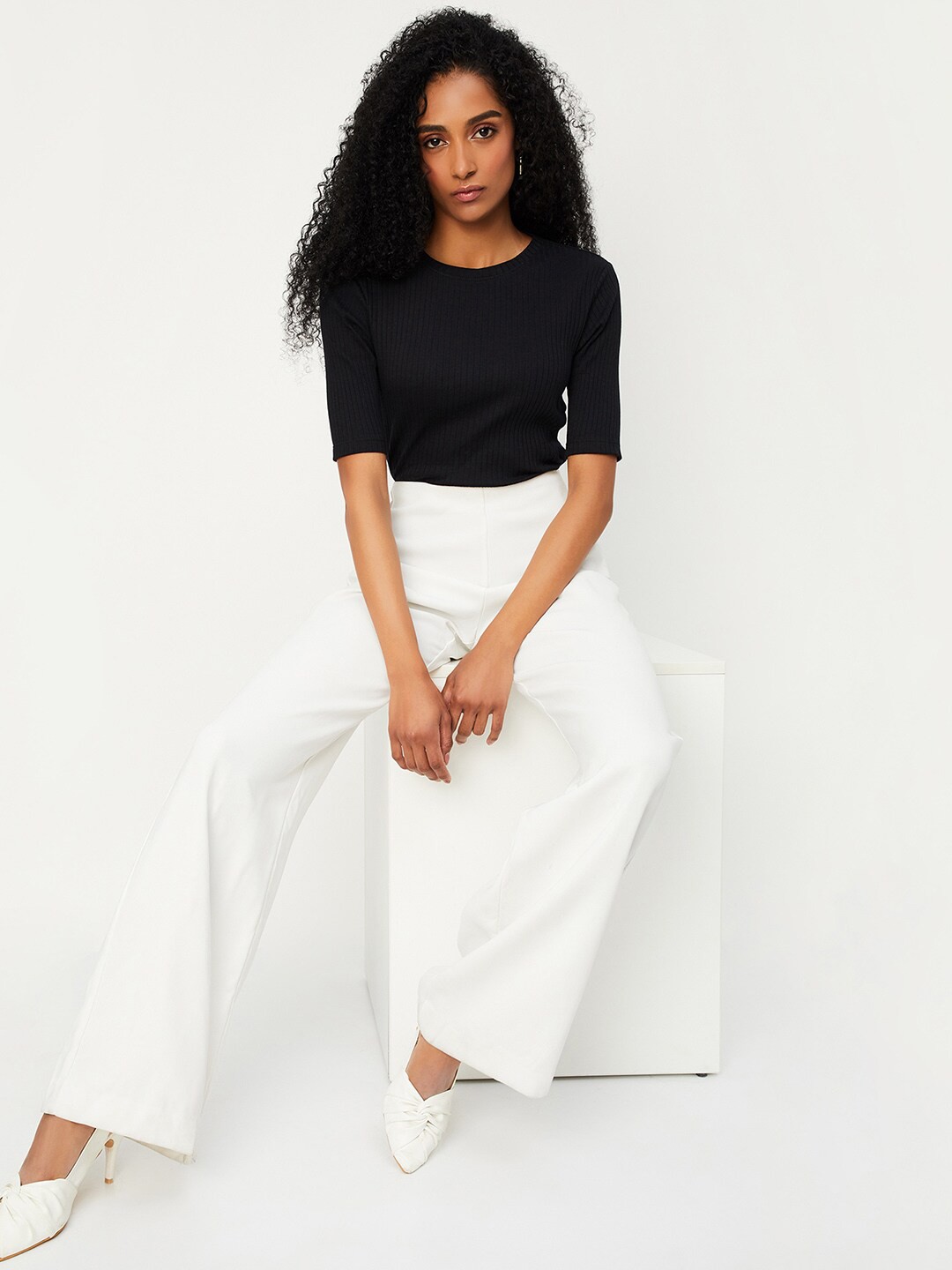 

max Cotton Round Neck Top, Black