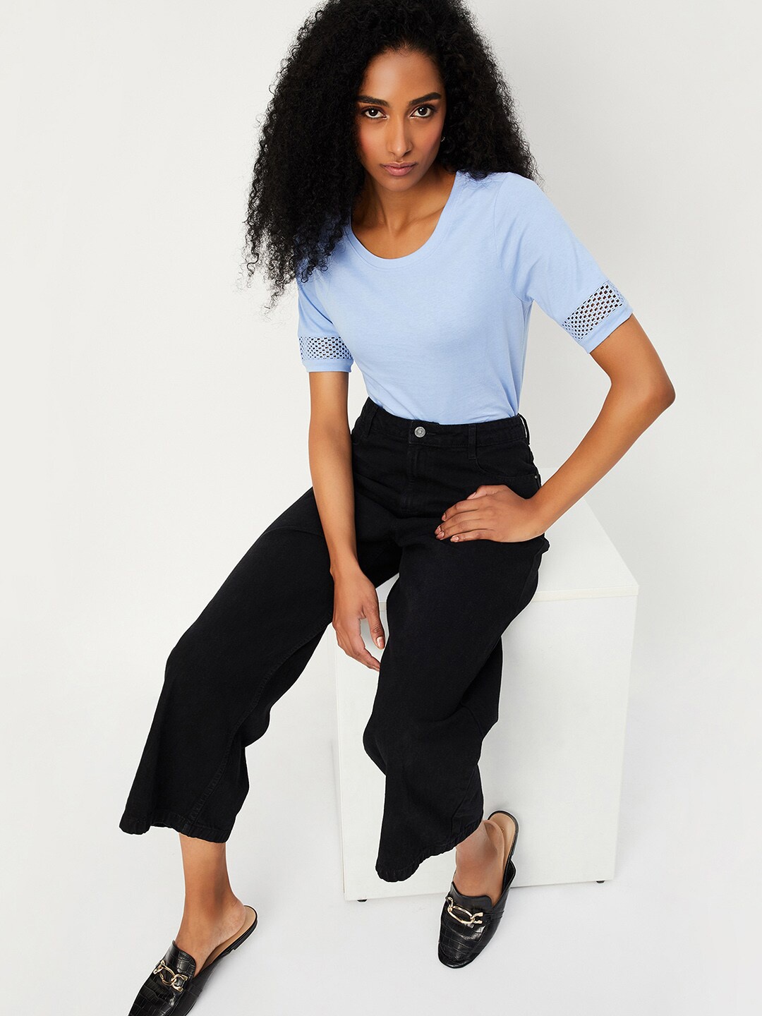 

max Round Neck Cotton Top, Blue