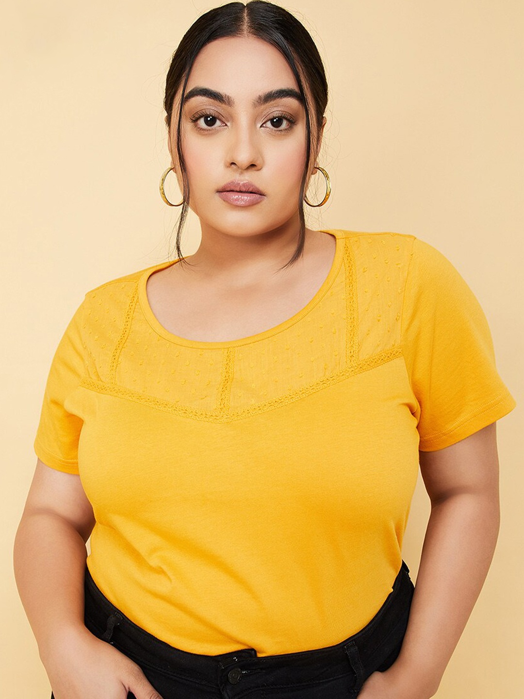 

max Round Neck Short Sleeves Top, Yellow
