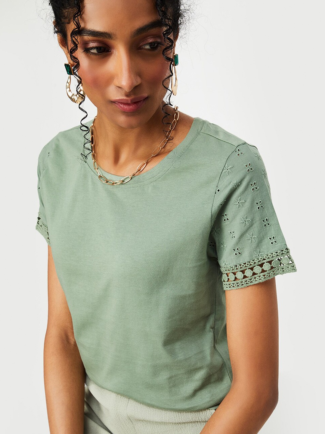 

max Round Neck Cotton Top, Green