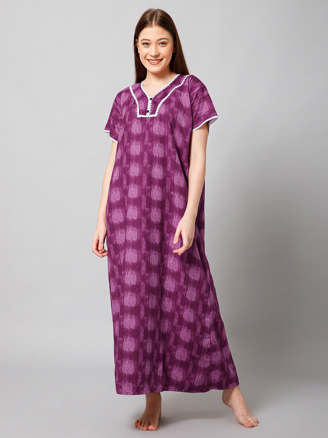 

Winza Designer Abstract Printed Pure Cotton Maxi Nightdress, Magenta