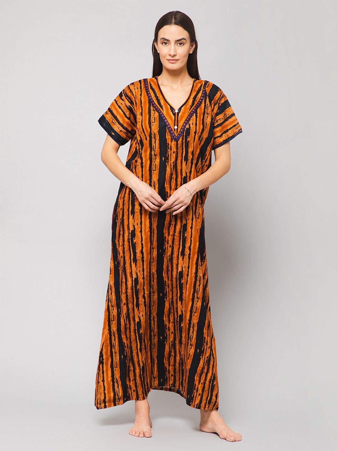 

Winza Designer Floral Printed Pure Cotton Maxi Nightdress, Orange