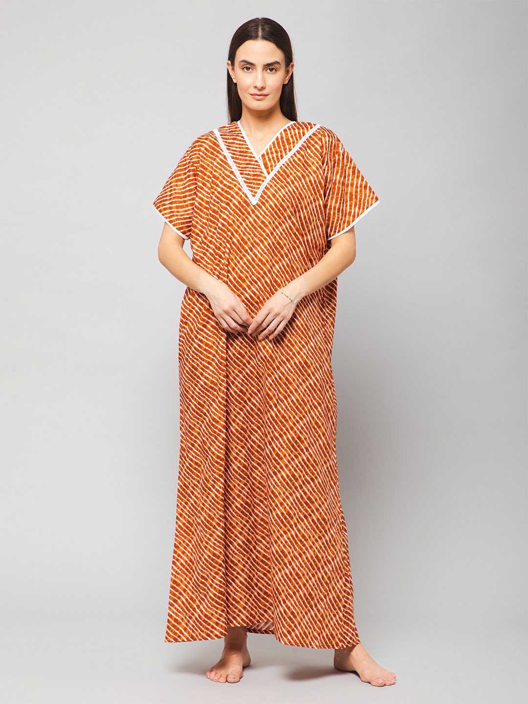 

Winza Designer Striped Pure Cotton Maxi Nightdress, Maroon