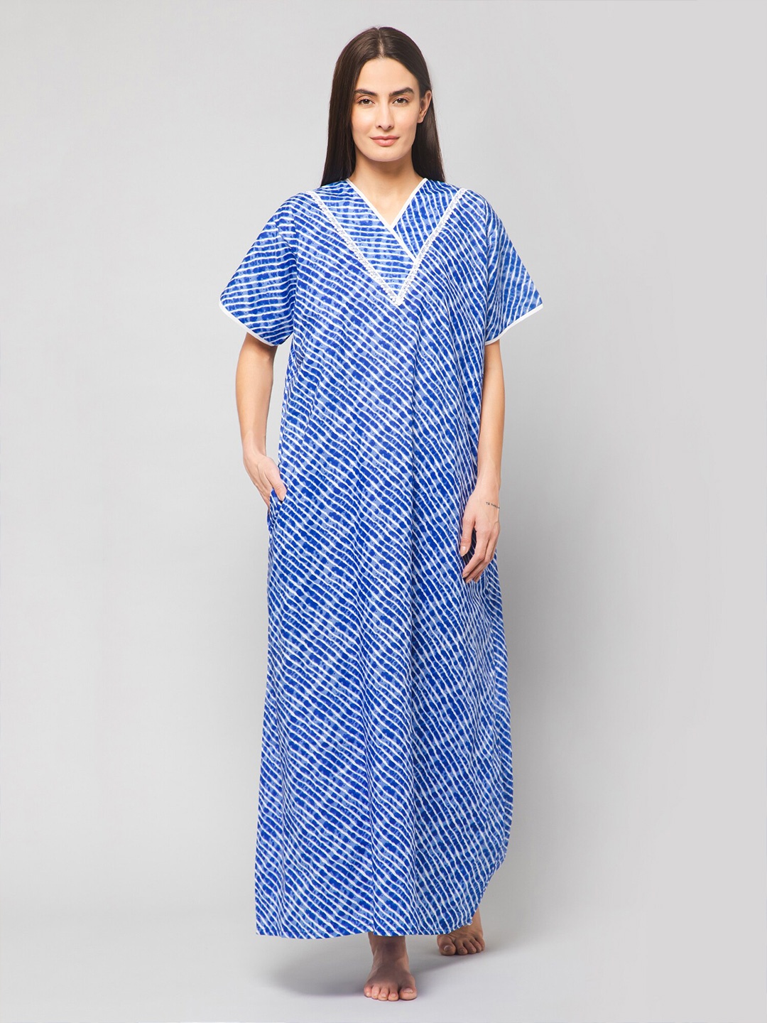 

Winza Designer Striped Pure Cotton Maxi Nightdress, Blue