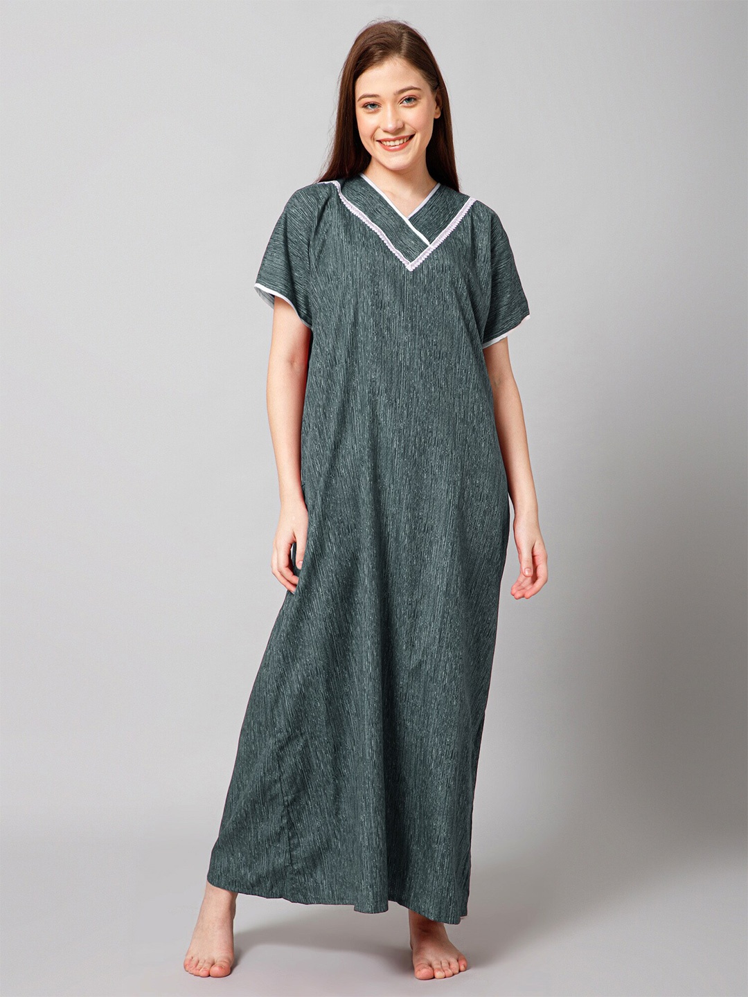 

Winza Designer Striped Pure Cotton Maxi Nightdress, Teal