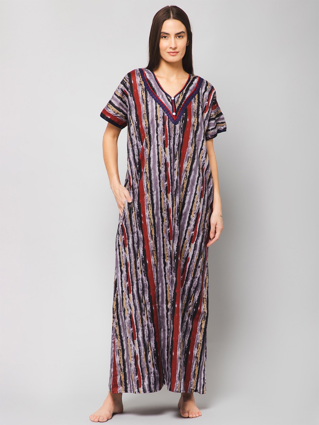 

Winza Designer Striped Maxi Nightdress, Grey