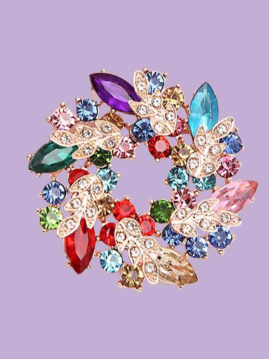 

SYGA Artificial Stones Studded Brooch, Multi