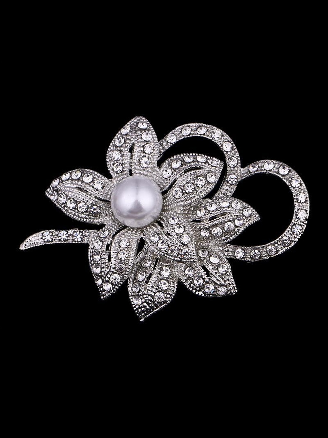

SYGA Stone Studded Flower-shaped Brooch, Silver
