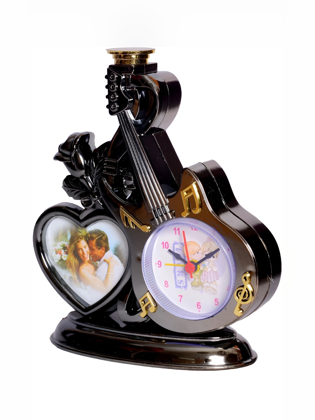 

Sigaram Black & White Textured Table Alarm Clock With Photo Frame