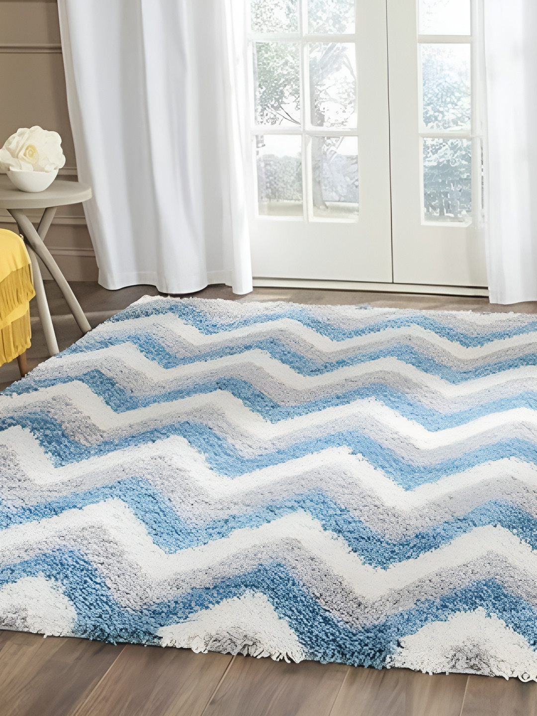 

Shopgallery Blue & White Geometric Anti-Skid Polyester Carpet