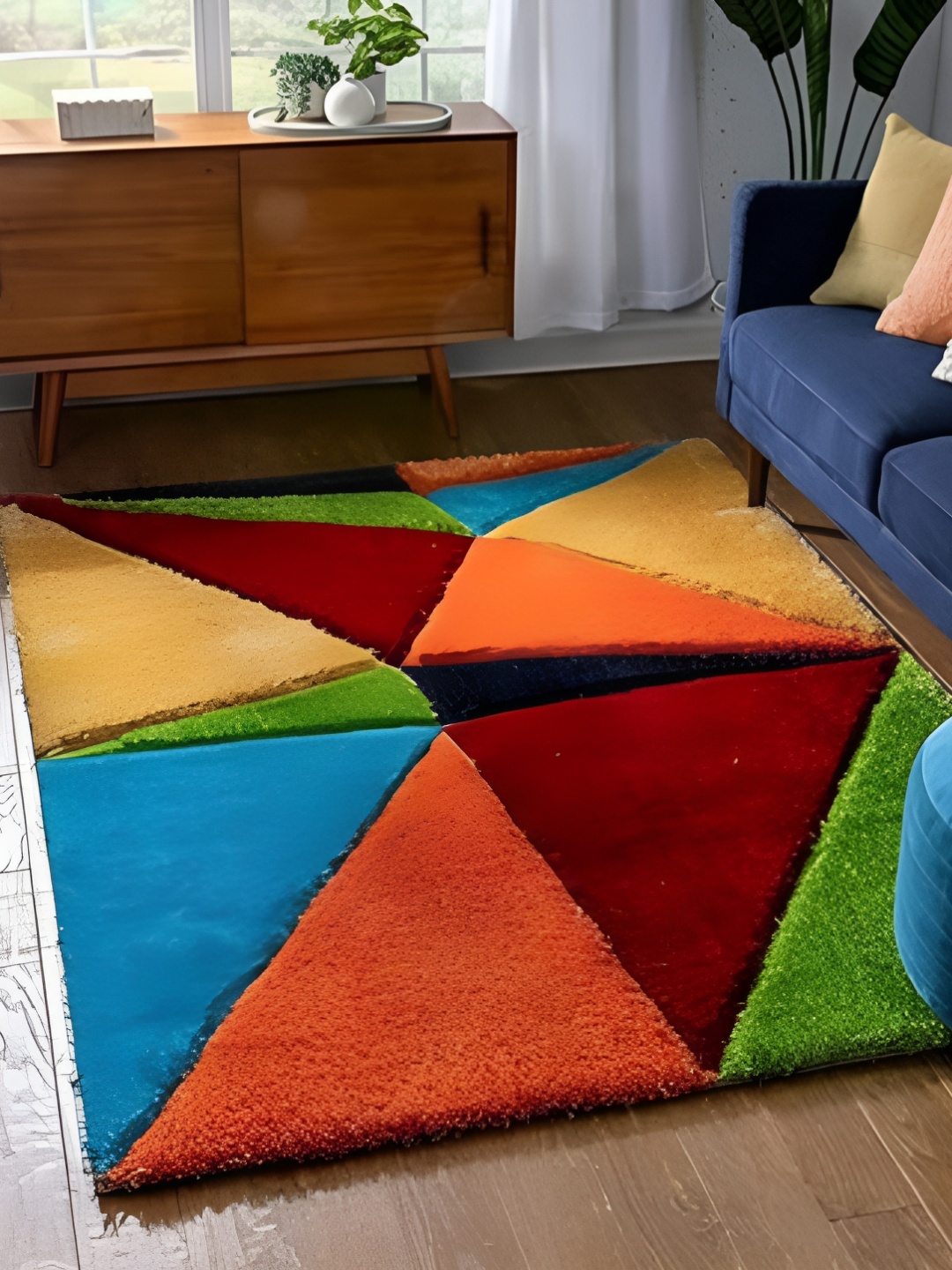 

Shopgallery Maroon & Blue Geometric Anti-Skid Shaggy Carpet