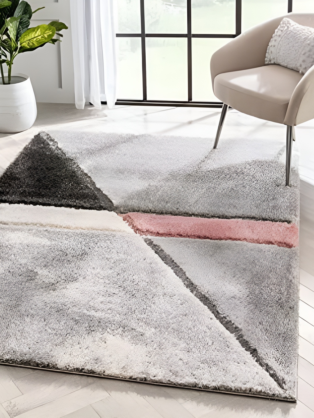 

Shopgallery Pink & Grey Geometric Anti-Skid Shaggy Carpet