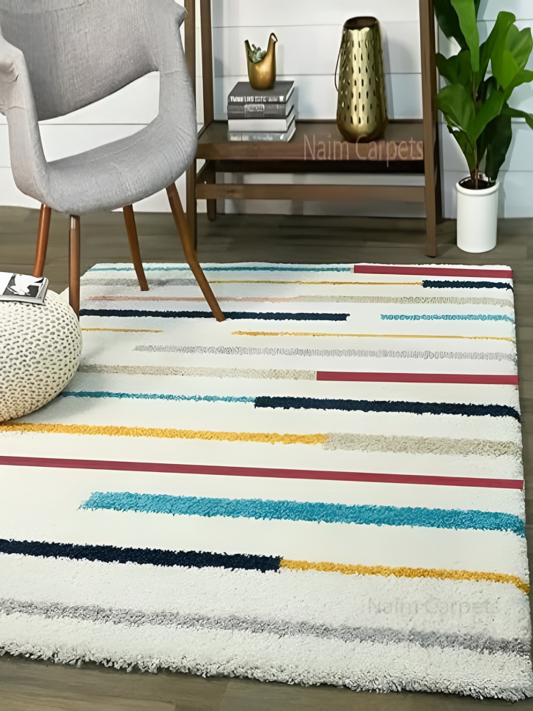 

Shopgallery White Geometric Anti-Skid Polyester Carpet