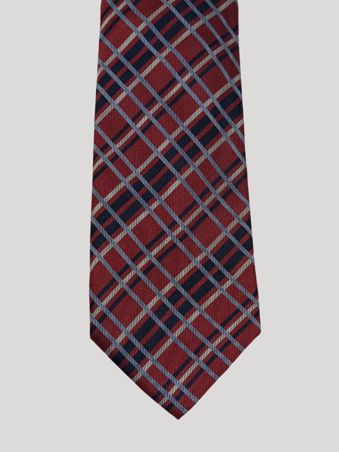 

The Tie Hub Men Checked Silk Broad Tie, Burgundy